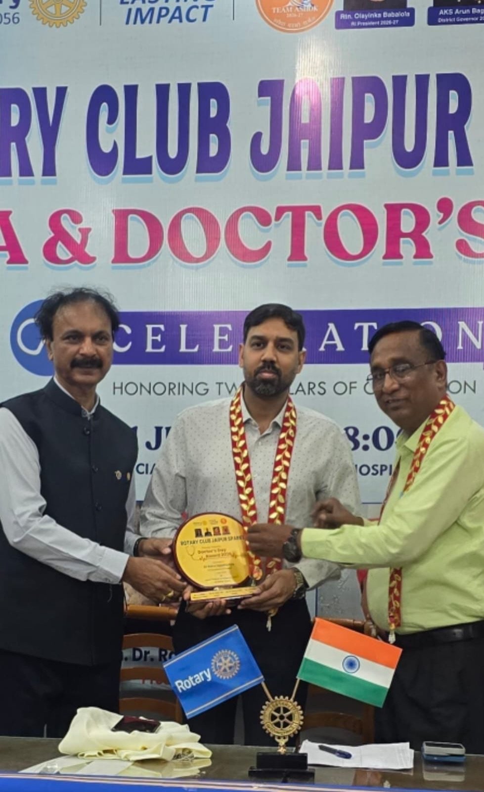 Dr. Rahul Upadhyay honoured on Doctor's Day by the Rotary Club, Jaipur